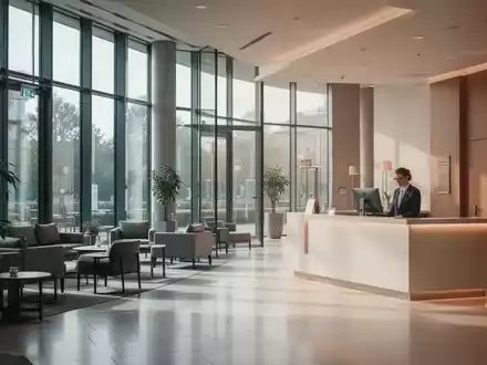 Ein modernes, helles Hotel-Lobby-Interieur mit großen Fensterfronten und dezenten Sitzmöbeln. - Foto: über boerse-global.de
