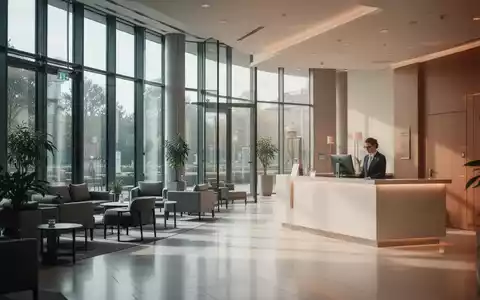 Ein modernes, helles Hotel-Lobby-Interieur mit großen Fensterfronten und dezenten Sitzmöbeln. - Foto: über boerse-global.de