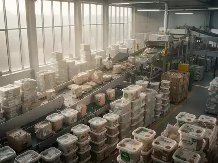 Sortieranlage für nachhaltige Lebensmittelverpackungen und recycelbare Materialien in einer modernen Industriehalle. - Foto: über boerse-global.de