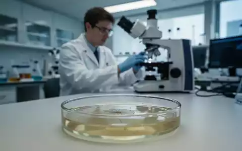 Ein Wissenschaftler arbeitet in einem modernen Labor an einem Mikroskop, wĂ€hrend im Vordergrund eine Petrischale steht. - Foto: ĂŒber boerse-global.de