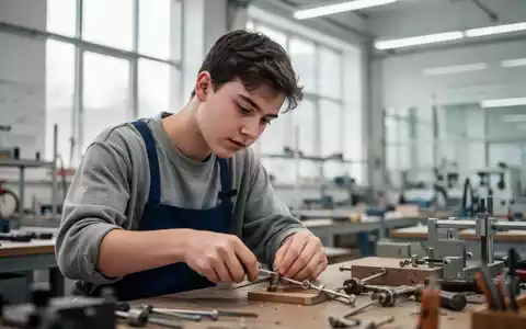 Ein Jugendlicher arbeitet konzentriert in einer modernen Werkstatt im Rahmen eines beruflichen Qualifizierungsprogramms. - Foto: ĂŒber boerse-global.de