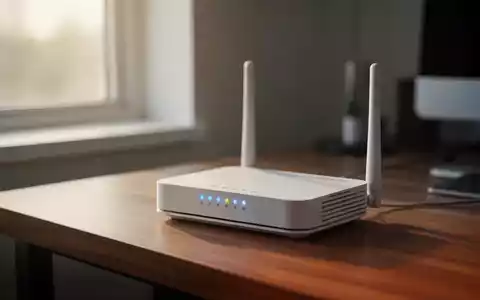 Ein moderner Router auf einem Schreibtisch in einem Homeoffice bei natürlichem Licht. - Foto: über boerse-global.de