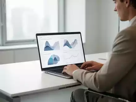 Eine Person arbeitet an einem sauberen, modernen Schreibtisch mit einem Laptop in einem hellen, professionellen Büro. - Foto: über boerse-global.de