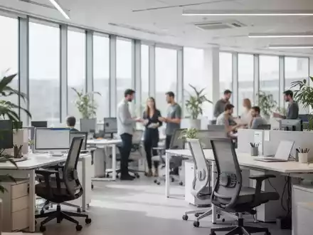 Heller, moderner Büroraum mit ergonomischer Einrichtung und großen Fenstern in einem Technologiezentrum. - Foto: über boerse-global.de