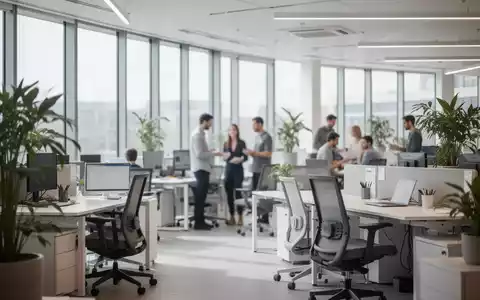 Heller, moderner Büroraum mit ergonomischer Einrichtung und großen Fenstern in einem Technologiezentrum. - Foto: über boerse-global.de