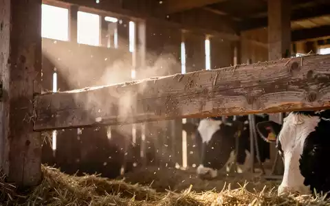 Natürliches Sonnenlicht fällt in einen staubigen Kuhstall, in dem die mikrobiologische Forschung zum Bauernhof-Effekt stattfindet. - Foto: über boerse-global.de