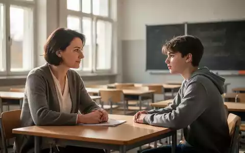 Eine Lehrkraft im Gespräch mit einem Jugendlichen in einem hellen, freundlichen Klassenzimmer. - Foto: über boerse-global.de