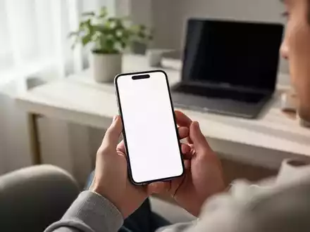 Eine Person betrachtet ein leeres Smartphone in einem modernen, hellen Heimbüro, um das Thema Datensicherheit zu verdeutlichen. - Foto: über boerse-global.de