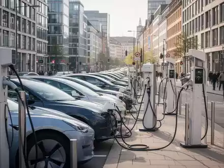 Moderne Elektroautos an Ladestationen in einer deutschen Stadt bei Tageslicht. - Foto: über boerse-global.de