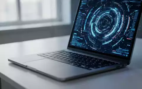 Ein moderner Arbeitsplatz mit einem Laptop, auf dessen Bildschirm abstrakte digitale Datenmuster zu sehen sind. - Foto: über boerse-global.de