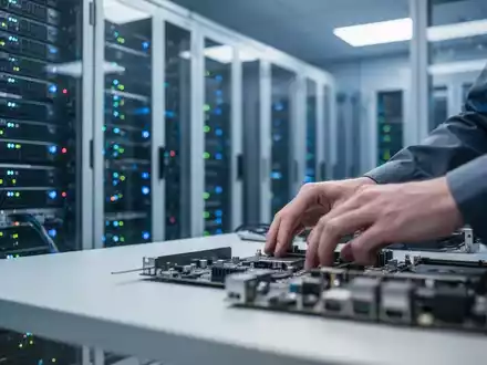 Ein technischer Mitarbeiter arbeitet in einem modernen Serverraum an der Wartung der IT-Infrastruktur. - Foto: über boerse-global.de