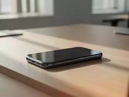 Ein modernes Smartphone liegt auf einem minimalistischen Holztisch in einem hellen, natürlich beleuchteten Büro. - Foto: über boerse-global.de