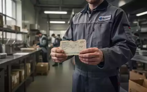 Ein Arbeiter hält einen Lohnzettel in einer professionellen Arbeitsumgebung, symbolisch für den Niedriglohnsektor. - Foto: über boerse-global.de