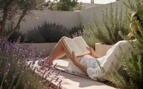 Eine Person liest entspannt in einem sonnendurchfluteten Garten zwischen Lavendel und Rosmarin. - Foto: über boerse-global.de
