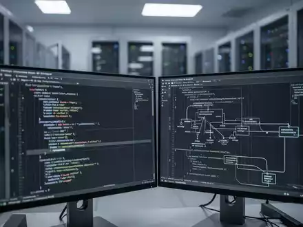 Nahaufnahme einer modernen Serverumgebung mit Datenstrukturen auf einem Bildschirm, die eine technologische Infrastruktur symbolisieren. - Foto: über boerse-global.de