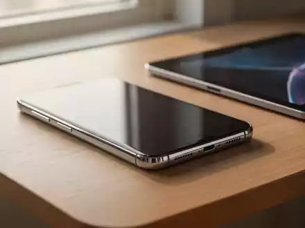 Ein Smartphone und ein Tablet liegen auf einem minimalistischen Holztisch in einem hellen, professionellen Arbeitsumfeld. - Foto: über boerse-global.de