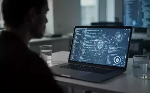 Ein moderner, leicht abgedunkelter Büroarbeitsplatz mit einem Laptop, der abstrakte Sicherheitsdaten anzeigt. - Foto: über boerse-global.de