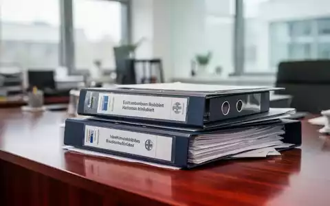 Ein Stapel Aktenordner auf einem Schreibtisch in einem Büro einer gesetzlichen Krankenkasse. - Foto: über boerse-global.de