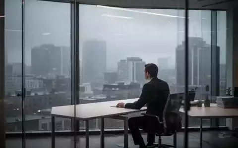 Eine Person sitzt an einem Schreibtisch in einem modernen Büro und blickt an einem regnerischen Tag aus dem Fenster. - Foto: über boerse-global.de