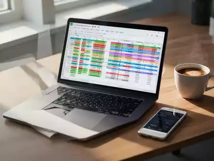 Ein moderner Schreibtisch mit einem Laptop, auf dem eine komplexe Tabellenkalkulation zu sehen ist. - Foto: über boerse-global.de