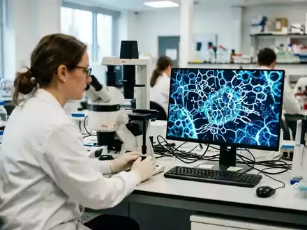 Ein medizinischer Forscher arbeitet in einem modernen Labor an der Analyse molekularer Strukturen. - Foto: über boerse-global.de