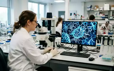 Ein medizinischer Forscher arbeitet in einem modernen Labor an der Analyse molekularer Strukturen. - Foto: über boerse-global.de