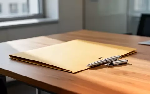 Ein leerer Aktenordner und ein Füllfederhalter auf einem minimalistischen Schreibtisch in einem Jobcenter. - Foto: über boerse-global.de