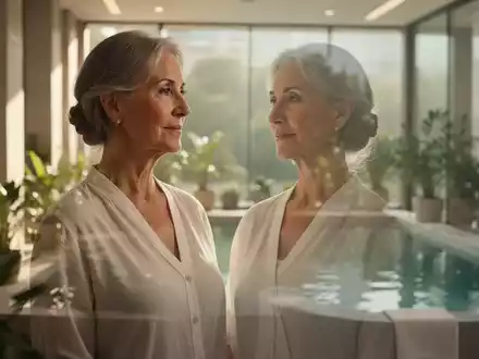 Eine Frau in einem hellen, ruhigen Kur-Ambiente, das Wohlbefinden und die Kneipp-Therapie in der Lebensmitte symbolisiert. - Foto: über boerse-global.de