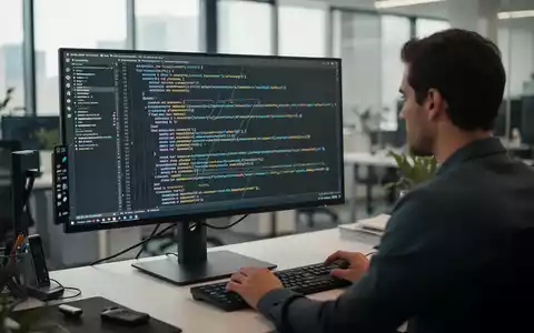Ein Softwareentwickler arbeitet an einem modernen Arbeitsplatz an komplexem Programmcode auf einem Bildschirm. - Foto: über boerse-global.de