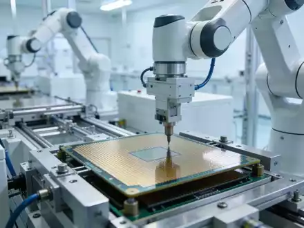 Hochmoderne Reinraum-Fertigung für Halbleiter mit Präzisionsrobotern und Silizium-Wafern. - Foto: über boerse-global.de