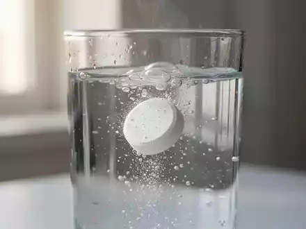 Eine in einem Glas Wasser auflösende Magnesiumtablette vor einem neutralen Hintergrund. - Foto: über boerse-global.de