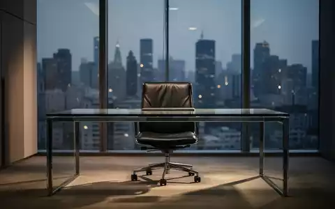Ein leerer Bürostuhl hinter einem Schreibtisch in einer modernen, lichtdurchfluteten Führungsetage während der Dämmerung. - Foto: über boerse-global.de
