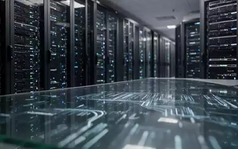 Ein modern beleuchteter Serverraum mit glänzenden Hardware-Racks und subtilen digitalen Reflexionen auf einer Glasoberfläche. - Foto: über boerse-global.de