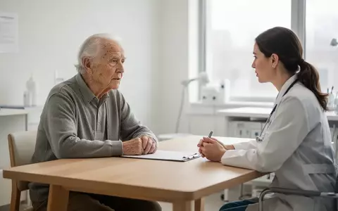 Ein älterer Patient im Gespräch mit medizinischem Fachpersonal in einer hellen, professionellen Praxisumgebung. - Foto: über boerse-global.de