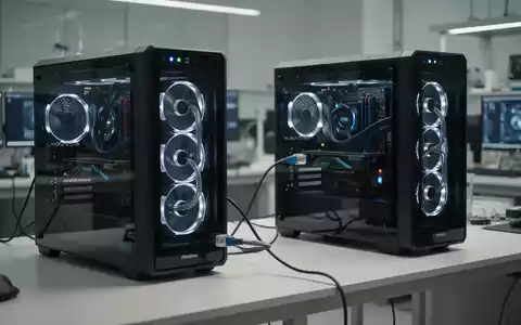 Zwei miteinander vernetzte Hochleistungs-PCs auf einem modernen Schreibtisch in einer professionellen Laborumgebung. - Foto: über boerse-global.de