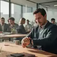 Ein professioneller Arbeiter in einem modernen Büro blickt nachdenklich auf seine Armbanduhr. - Foto: über boerse-global.de