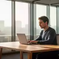 Ein fokussierter Mitarbeiter arbeitet in einem hellen, modern gestalteten Büro bei natürlichem Morgenlicht. - Foto: über boerse-global.de