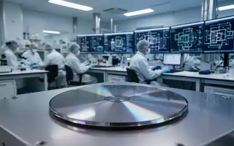 Ein moderner Halbleiter-Forschungslaborraum mit einem Silizium-Wafer im Fokus und Ingenieuren an Computer-Arbeitsplätzen. - Foto: über boerse-global.de