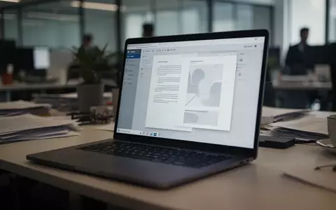 Ein moderner, leicht unaufgeräumter Büroarbeitsplatz mit einem Laptop in einem professionellen Umfeld. - Foto: über boerse-global.de