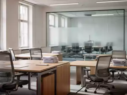Ein modernes, minimalistisches Regierungsbüro mit leeren Schreibtischen und natürlichem Tageslicht. - Foto: über boerse-global.de