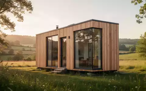 Ein minimalistisches Tiny House in einer ruhigen, sonnigen Naturlandschaft als Symbol für kosteneffizientes Wohnen. - Foto: über boerse-global.de