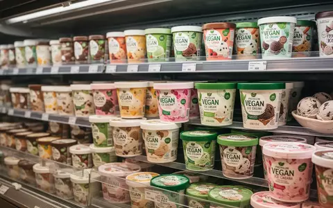 Eine Auswahl an veganen Speiseeis-Bechern in der Tiefkühltruhe eines Supermarktes. - Foto: über boerse-global.de