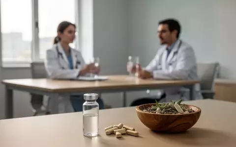 Ein medizinischer Behandlungsraum in sanftem Tageslicht mit einer dezenten Auswahl an natĂŒrlichen Supplementen auf einem Tisch. - Foto: ĂŒber boerse-global.de