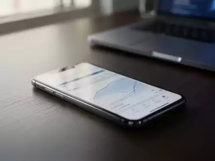 Ein Smartphone liegt auf einem Schreibtisch, auf dessen Display eine schemenhafte Tabellenkalkulation zu sehen ist. - Foto: über boerse-global.de