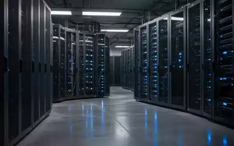 Ein moderner Serverraum mit dunklen Serverschränken und blau leuchtenden Status-LEDs in einer professionellen IT-Umgebung. - Foto: über boerse-global.de