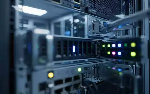 Ein Serverraum mit blau beleuchteter Hardware und blinkenden Statusleuchten zur Visualisierung von IT-Sicherheit. - Foto: über boerse-global.de