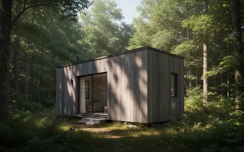 Ein minimalistisches Tiny House in einem Waldstück bei natürlichem Tageslicht. - Foto: über boerse-global.de
