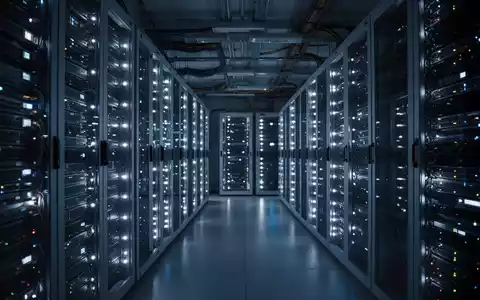 Reihen von hochmodernen Server-Racks in einem Rechenzentrum mit blauer und weißer LED-Beleuchtung. - Foto: über boerse-global.de