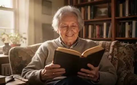 Eine ältere Person liest konzentriert und lächelnd ein Buch in einem sonnendurchfluteten Raum. - Foto: über boerse-global.de