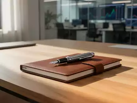 Ein hochwertiger Füllfederhalter auf einem Notizbuch auf einem Schreibtisch in einem modernen Büro. - Foto: über boerse-global.de